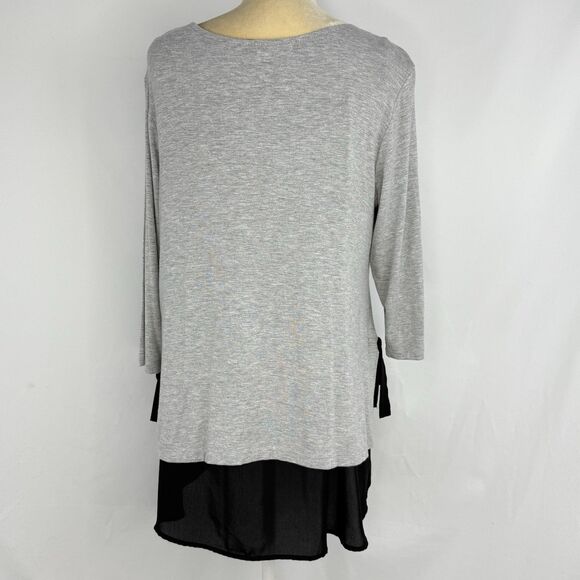 Pebble and Stone Gray Black Layered Tunic Top L Bow Tie Sides Asymmetrical Hem - Picture 3 of 16